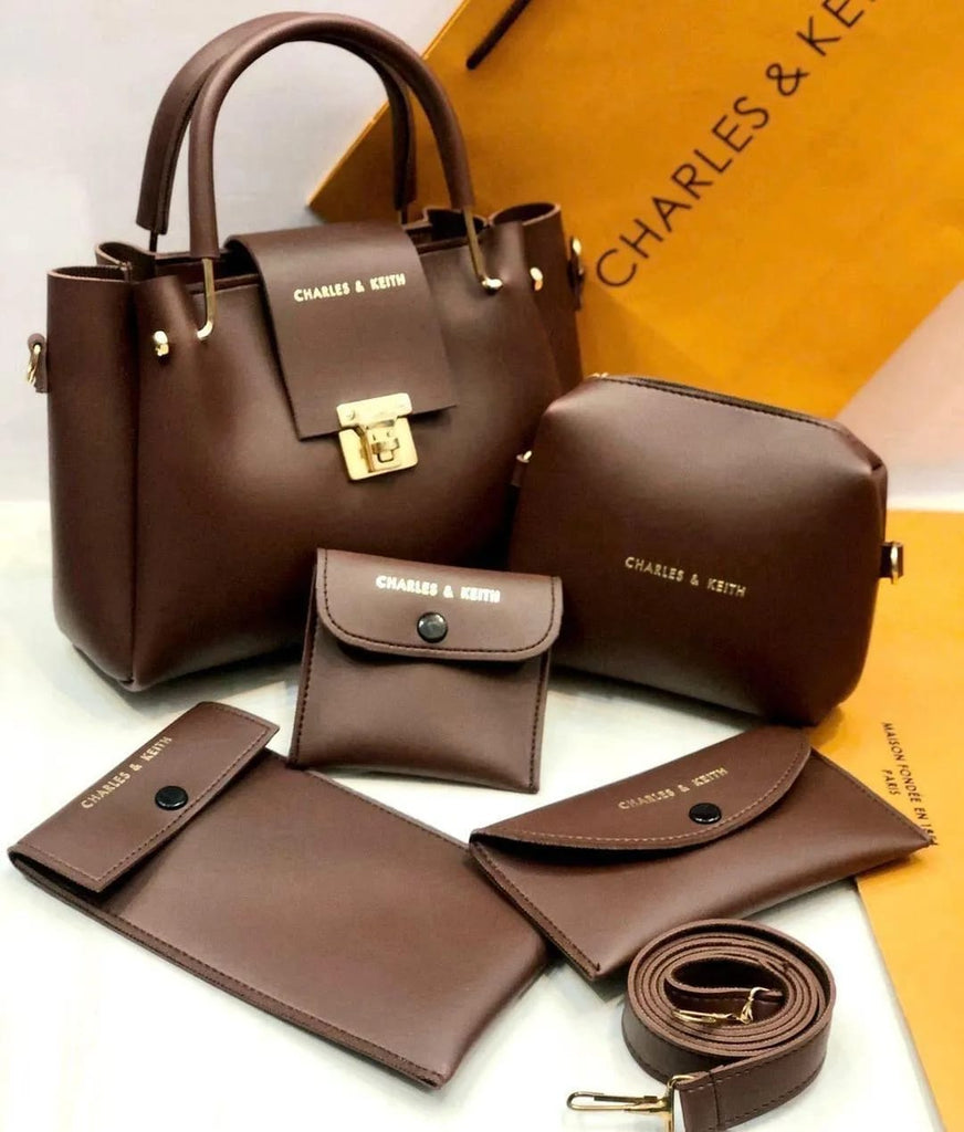 Stylish Women's Leather Hand Bag Set - 5 Pcs in Vibrant Colors