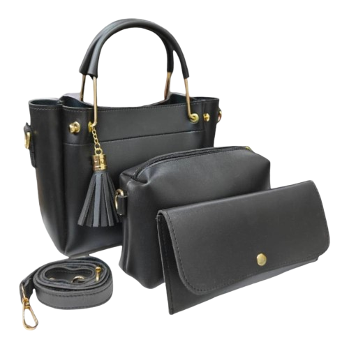 Women's PU Leather Plain Hand Bag Set